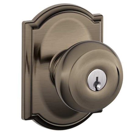 Schlage Antique Pewter Entrance Knob Lockset, Georgian/Camelot F51A GEO 620 CAM