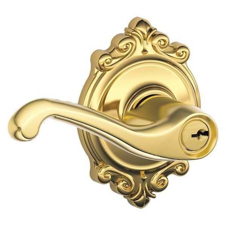 Schlage Bright Brass Entrance Lever Lockset, Flair/Brookshire F51A FLA 505 BRK