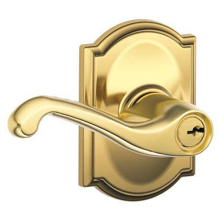 Schlage Bright Brass Entrance Lever Lockset, Flair/Camelot F51A FLA 605 CAM