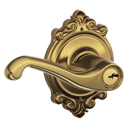 Schlage Antique Brass Entrance Lever Lockset, Flair/Brookshire F51A FLA 609 BRK