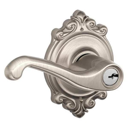 Schlage Satin Nickel Entrance Lever Lockset, Flair/Brookshire F51A FLA 619 BRK