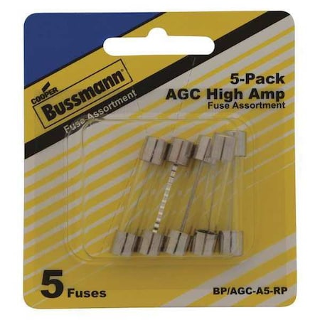 Eaton Bussmann Glass Fuse Kit, AGC Series, 5 Fuses Included, No Fuse Class Class, 10 to 30A, 250V AC, 32V AC BP/AGC-A5-RP