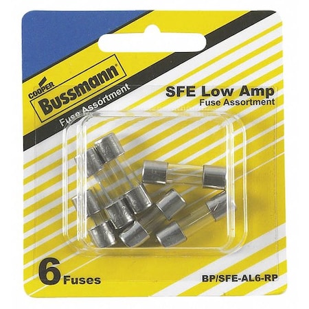 Eaton Bussmann Glass Fuse Kit, SFE Series, 6 Fuses Included, 4 to 9A, 32V AC BP/SFE-AL6-RP