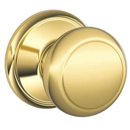 Schlage Bright Brass Passage Knob Lockset, Andover F10 AND 505