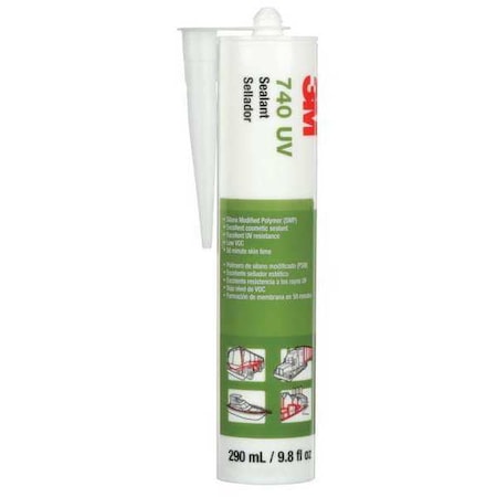 3M Polymer Adhesive Sealant, 10 oz, Cartridge, White, Polymer Base, 740 UV 740 UV