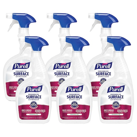 Purell Foodservice Surface Sanitizer, Trigger Spray Bottle, 32 oz Container Size, Ready to Use, 6 PK 3341-06