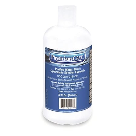 Physicianscare Personal Eye Wash Bottle, 32 oz., PK12 24-201