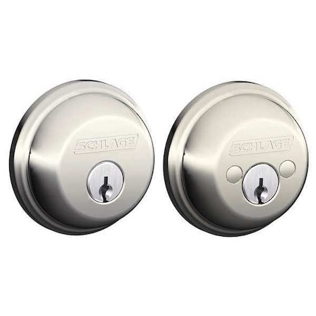 Schlage Deadbolt, Polished Nickel, Double Cylinder B62N 618