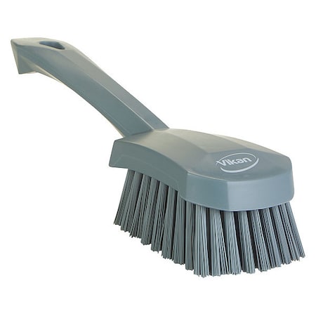 Vikan 3 in W Scrub Brush, Stiff, 5 57/64 in L Handle, 4 1/2 in L Brush, Gray, Plastic, 10 in L Overall 419288