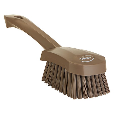 Vikan 3 in W Scrub Brush, Stiff, 5 57/64 in L Handle, 4 1/2 in L Brush, Brown, Plastic, 10 in L Overall 419266