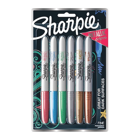Sharpie Permanent Marker Set, Bronze, Gold, Emerald, Ruby, Sapphire, Silver, Fine Tip, 6 PK 2029678