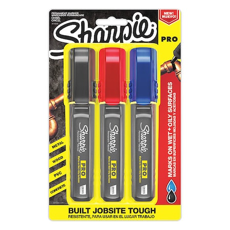 Sharpie Permanent Marker Set, Black, Blue, Red, Chisel Tip, 3 PK 2178474
