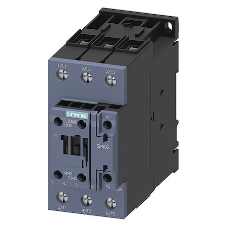 Siemens IEC Magnetic Contactor, 1NC/1NO, 24V DC, 3 P, Non-Reversing, Screw 3RT20351KB40