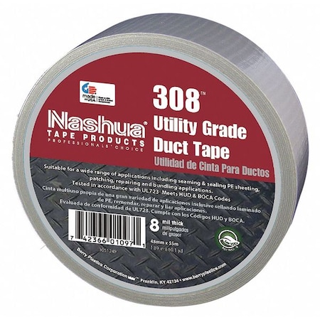 Nashua Duct Tape, Silver, 60 yd L, 1-7/8 in W 308