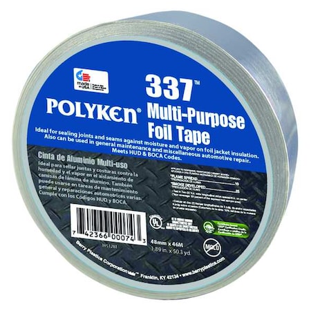 Polyken Foil Tape, Aluminum, 50-1/4 yd L, 1-7/8 in W 337