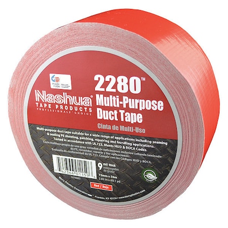 Nashua Duct Tape, Red, 60 yd L, 2-3/4 in W 2280