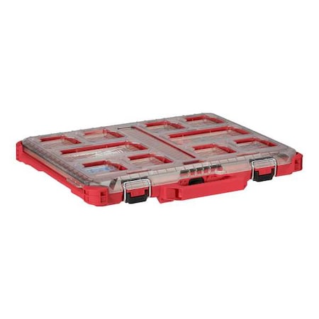 MILWAUKEE TOOL PACKOUT Tool Case, 10 Compartments, 16-3/8 in W x 16-1/4 in D x 2-1/2 in H, Red 48-22-8431