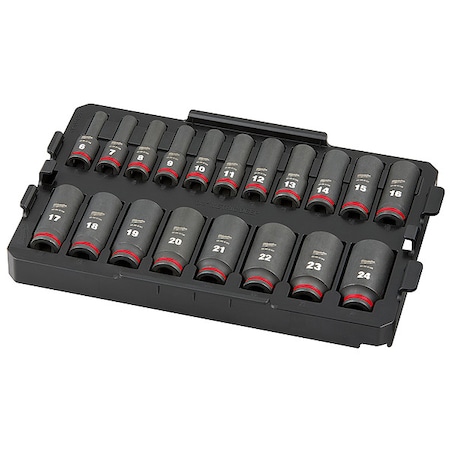 Milwaukee Tool 19 pc. SHOCKWAVE Impact Duty 3/8" Drive Metric Deep Well Socket Set, PACKOUT Low Organizer Tray 49-66-6816