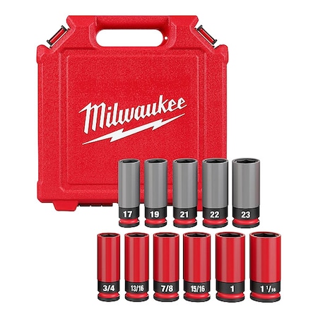 Milwaukee Tool 1/2 in Drive Lug Nut Wheel Socket Set, Metric, SAE, 11 pcs 49-66-7833