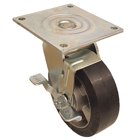Zoro Select Plate Caster, Swivel, Rubber, 6 7/16"H P21S-ALEV 127K-15-WB