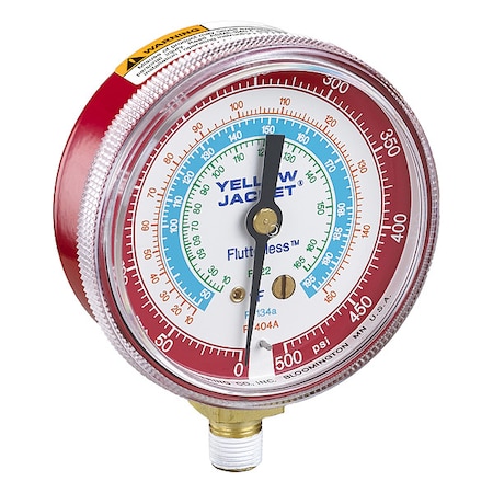 Yellow Jacket High Side Gauge, 2 1/2 in Dia, Red 49015