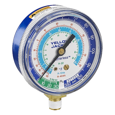 Yellow Jacket Low Side Gauge, 2 1/2 in Dia, Blue 49016