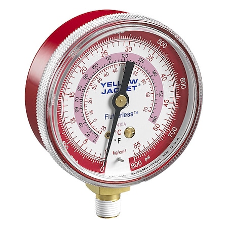 Yellow Jacket High Side Gauge, 2 1/2 in Dia, Red 49035