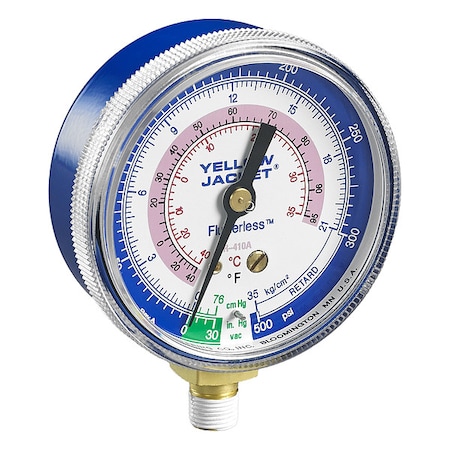 Yellow Jacket Test Gauge, 2 1/2 in Dia, Blue 49036