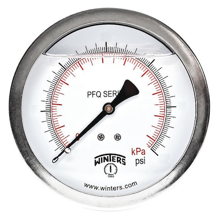 Winters Industrial Compound Gauge, 30 to 0 to 30 psi, 4 in Dial, 1/4 in NPT, Center Back Location PFQ1262