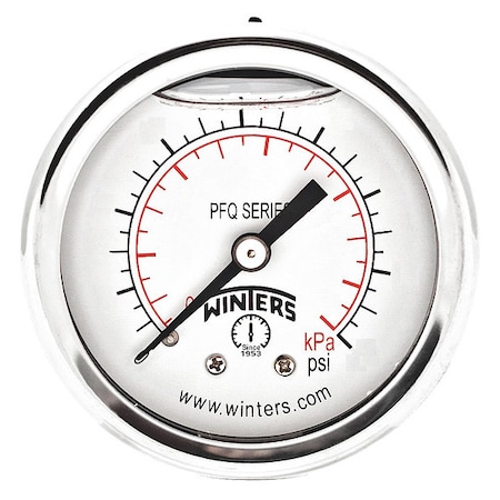 Winters Industrial Pressure Gauge, 0 to 600 psi, 1 1/2 in Dial, 1/8 in NPT, Center Back Location PFQ1228
