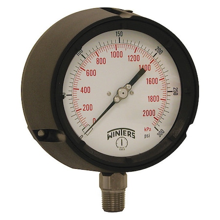 Winters Process Pressure Gauge, 0 to 300 psi, 4 1/2 in Dial, 1/2 in NPT, Bottom Location PPC5067-SG45