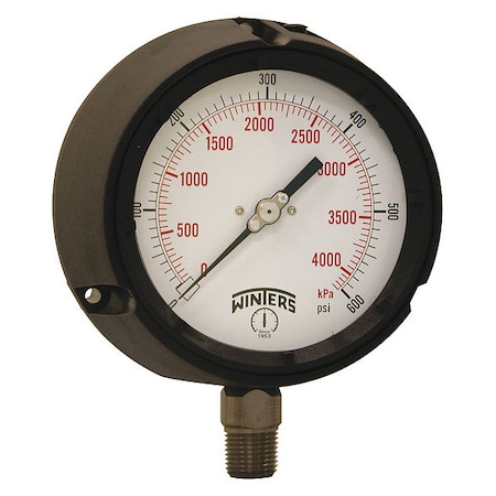 Winters Process Pressure Gauge, 0 to 600 psi, 4 1/2 in Dial, 1/2 in NPT, Bottom Location PPC5069G-SG45