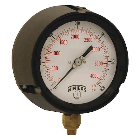 Winters Process Pressure Gauge, 0 to 600 psi, 4 1/2 in Dial, 1/4 in NPT, Bottom Location PPC5089-G-SG.