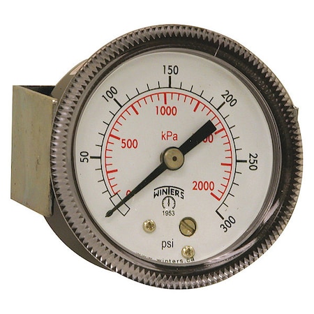 Winters Panel-Mount Pressure Gauge, 0 to 300 psi, 2 in Dial, 1/4 in NPT, Center Back Location P9U901411UC