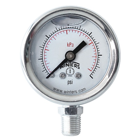 Winters Industrial Pressure Gauge, 0 to 1,000 psi, 1 1/2 in Dial, 1/8 in NPT, Bottom Location PFQ1209