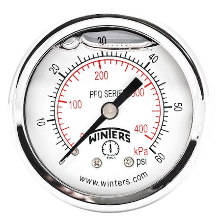 Winters Panel-Mount Pressure Gauge, 0 to 60 psi, 2 in Dial, 1/4 in NPT, Center Back Location PFQ2488-DRY-2FF