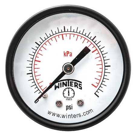 Winters Commercial Pressure Gauge, 0 to 400 psi, 2 in Dial, 1/4 in NPT, Center Back Location PEM1414