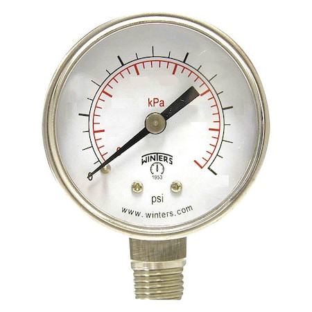 Winters High-Pressure Compressor Gauge, 0 to 3,000 psi, 1 1/2 in Dial, 1/8 in NPT, Bottom Location PRL038