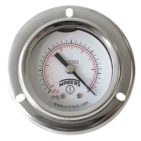 Winters Panel-Mount Pressure Gauge, 0 to 200 psi, 2 in Dial, 1/8 in NPT, Center Back Location PFQ2439-DRY-2FF