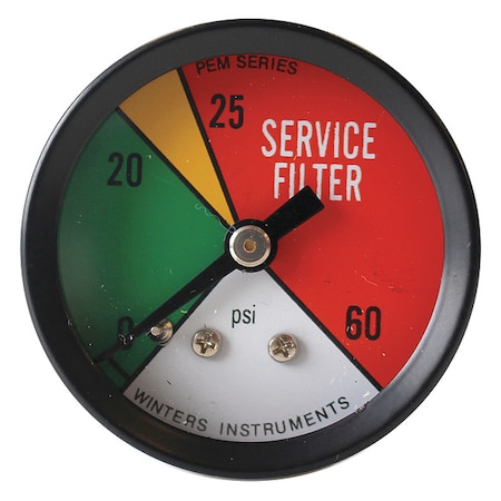 Winters Commercial Pressure Gauge, 0 to 60 psi, 1 1/2 in Dial, 1/8 in NPT, Center Back Location PEM1401-CD