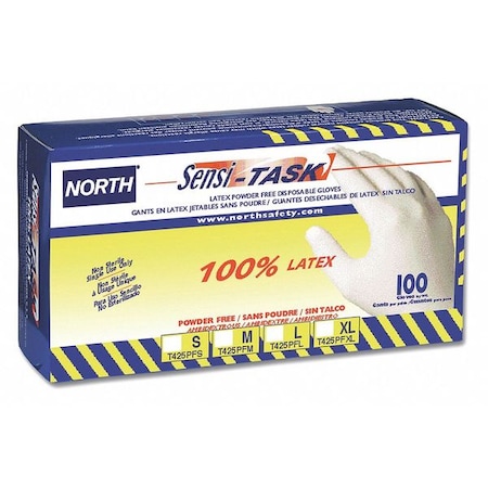Honeywell North Sensi-Task, Disposable Gloves, 5 mil Palm, Natural Rubber Latex, Powder-Free, M, 100 PK, White T425PF/M
