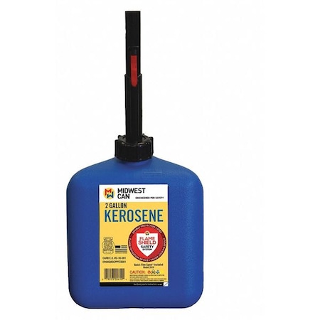Flame Shield Gas Can, HDPE, 2 gal, Flame Shield Safety System, Quick-Flow Spout Included, Blue, Kerosene 2610