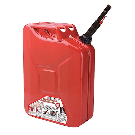 Flame Shield Gas Can, Classic Metal Jerry Can, 5 gal, Includes Quick-Flow Spout, DOT Certified, Red, Gasoline 5810