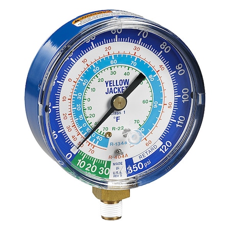 Yellow Jacket Low Side Gauge, 3 1/8 in Dia, Blue 49106