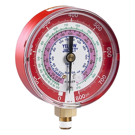 Yellow Jacket Test Gauge, 3 1/8 in Dia, Red, 800 psi 49117