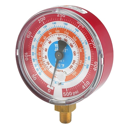 Yellow Jacket High Side Gauge, 3 1/8 in Dia, Red 49151
