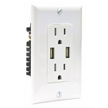 Zoro Select Straight Blade Receptacle, 5-15R, 15 A, 125V AC, 2 Pole, 3 Wire, Flush Mount 62186