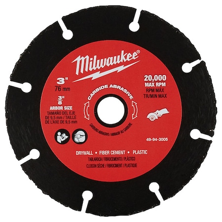 Milwaukee Tool Abrasive Cut-Off Wheel, Type 1, 3 in Dia, 0.04 in Thick, 3/8 in Arbor Hole Size, Silicon Carbide 49-94-3005
