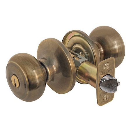 Master Lock Knob Lockset, Rusk Style, Antique Brass RU0205KA4S