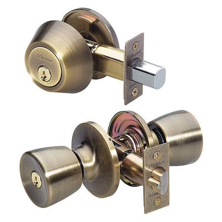 Master Lock Knob Lockset, Tulip Style, Antique Brass TUC0605KA4